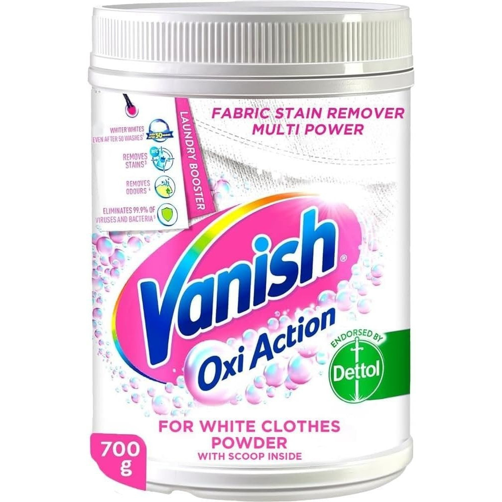 Vanish Oxi Action Crystal White Fabric Stain Remover Powder With Scoop, Ideal For Use In The Washing Machine, 700 G