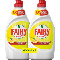 Fairy Max Plus Lemon Dishwashing Liquid With Bleach Alternative Power, 2 X 600Ml