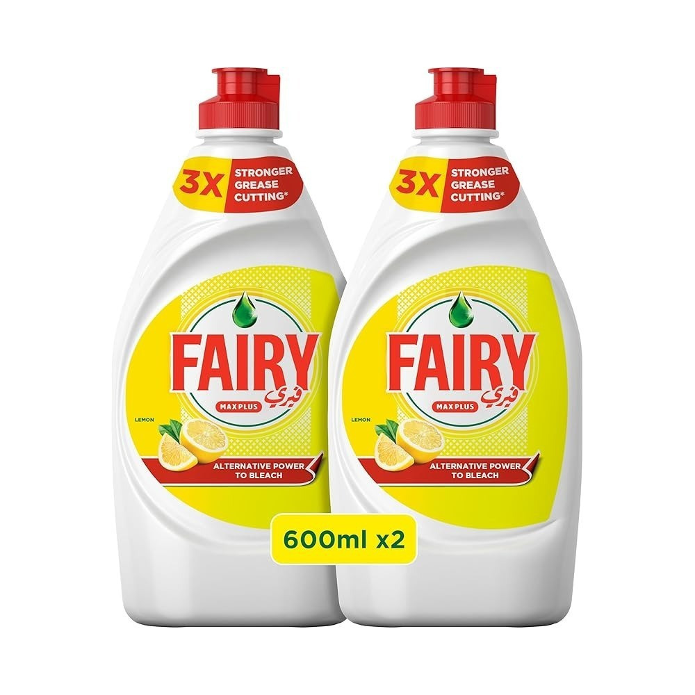 Fairy Max Plus Lemon Dishwashing Liquid With Bleach Alternative Power, 2 X 600Ml