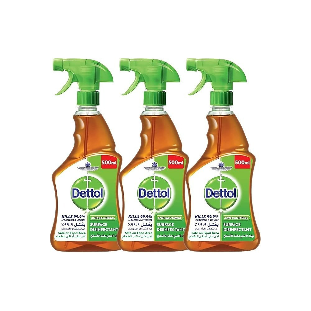 Dettol Antibacterial Surface Disinfectant, Trigger Spray Bottle, 500ml, Pack of 3