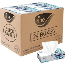 Fine Classic Euphoria Facial Tissue 150 Sheets x 2 Ply, Bundle Of 24 Fine Variety Sterilized Tissues For Germ Protection