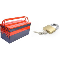 Abbas Ali 5 Compartment Metal Tool Kit Box with Double Handles and Brass Padlock Durable Storage for Home, Workshop, and Garage, Orange/Grey