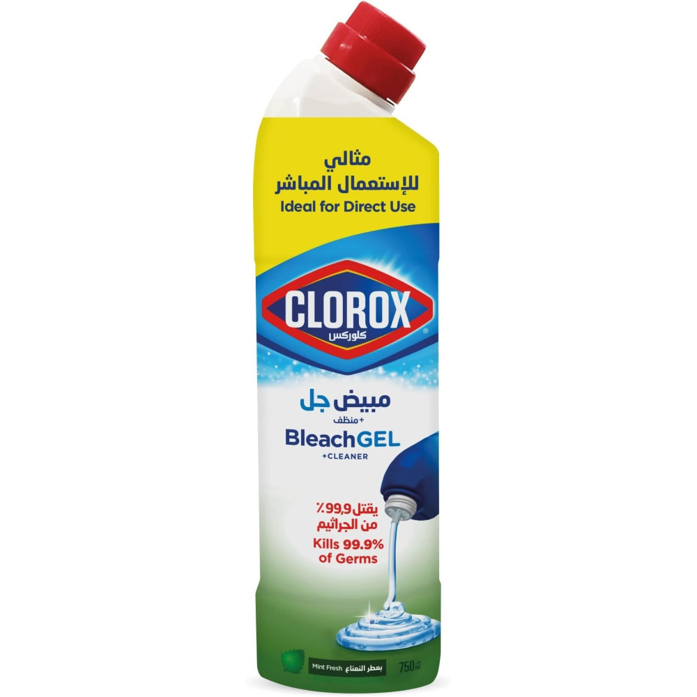 Clorox Bleach Gel and Cleaner, Mint Freshness, Kills 99.9 Percentage of Germs, Thick Gel Formula, 750ml