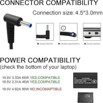 Coreykin Charger For HP Laptop Computer Smart Blue Tip, Compatible With Pavilion x 360 11 13 15, Elitebook Folio 1040 G1, Stream 13 11 14, Spectre Ultrabook 13, Envy x2, And More AC Adapter Power Supply, Black