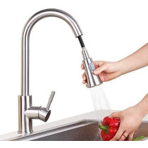 Abbas Ali Kitchen Faucet, Pull Out Tap with Hot And Cold Water, 360 Degree Rotating Two Way Sprayer, Flexible Inlet Pipes And Teflon Tape