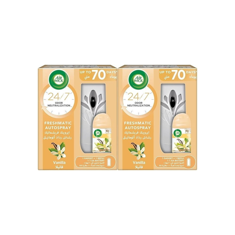 Air Wick Freshmatic Autospray Kit, Vanilla Fragrance, Eliminates Bad Odour like Cat Litter Smell, 250 ml, Twin Pack
