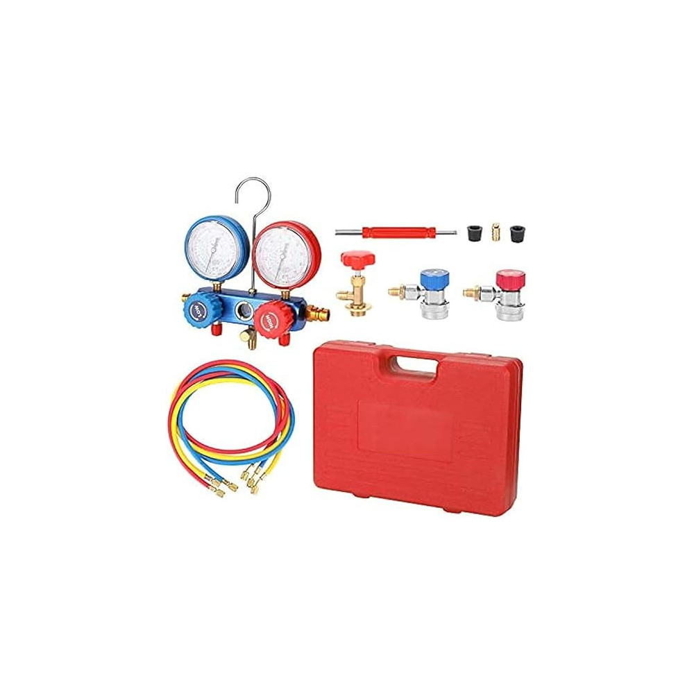 Abbas Ali Manifold Dual Gauges Set, Refrigeration Pressure Measuring Kit with 3 Hoses