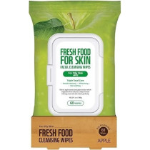 FARMSKIN Freshfood For Skin Facial Cleansing Wipes Makeup Daily Remover Apple for Oily Skin, 60 count, Cruelty free