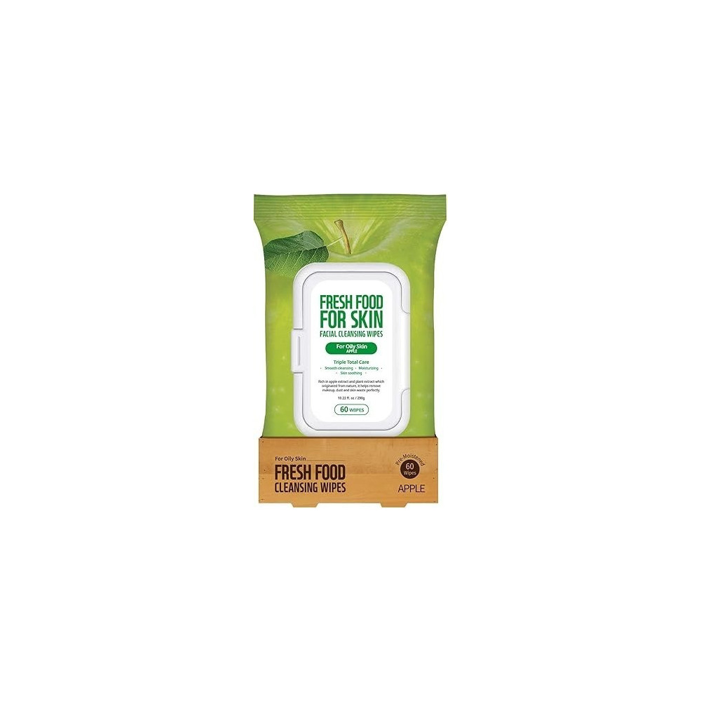 FARMSKIN Freshfood For Skin Facial Cleansing Wipes Makeup Daily Remover Apple for Oily Skin, 60 count, Cruelty free