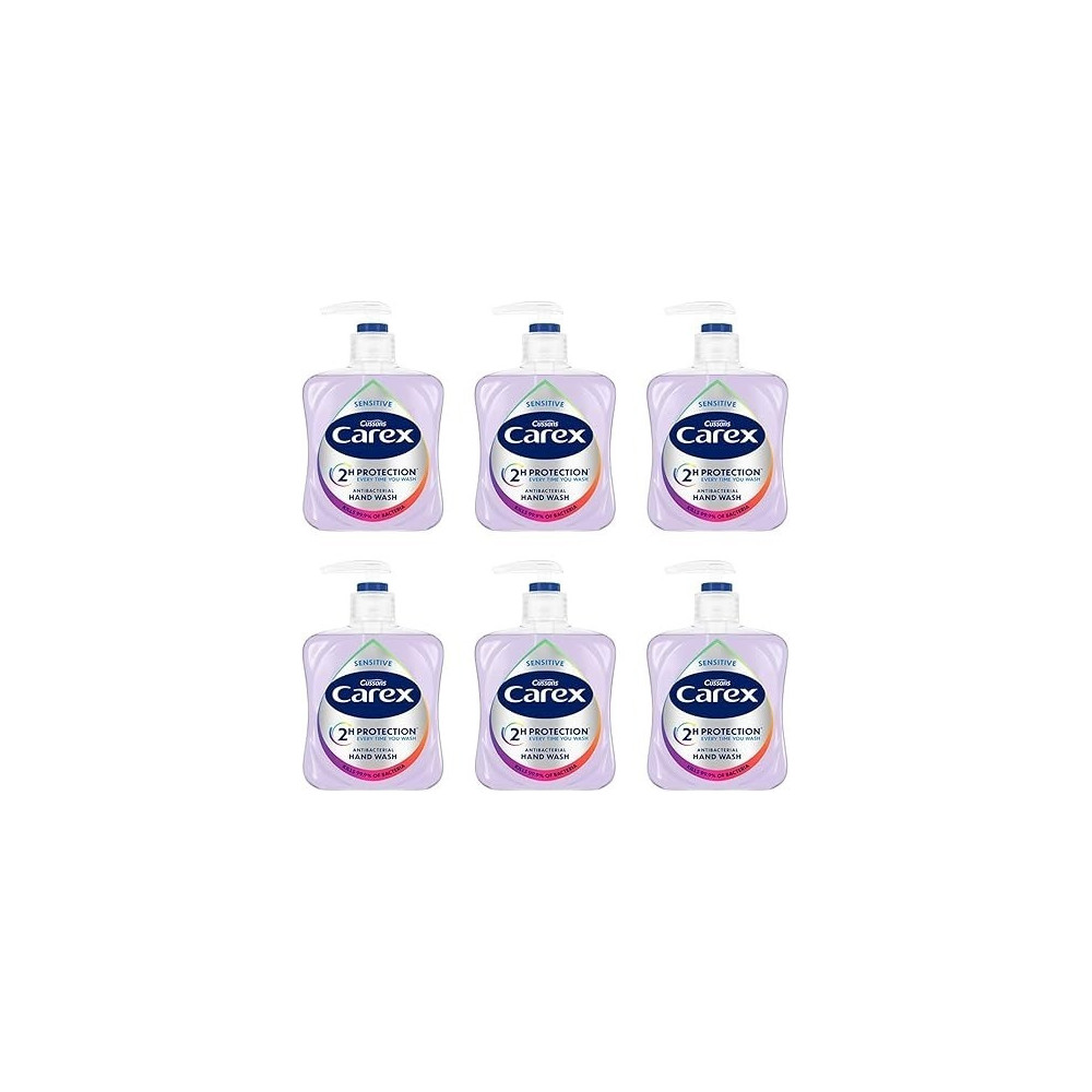 Carex Dermacare Sensitive Antibacterial Hand Wash Pack of 6, Cleansing Hand Soap With Added Moisturisers To Help Protect Hands, Antibacterial Soap With Gentle Fragrance, Soap for Sensitive Skin, 250ml