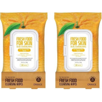 FARMSKIN Freshfood For Skin Facial Cleansing Wipes Makeup Daily Remover Orange for Normal Skin, 60 count (Pack of 2), Cruelty Free, 290g