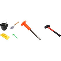 Abbas Ali Mason Tool Kit for Home, Office, and Warehouse Restoration, Includes Plastic Hammer, PVC Bucket, Gurmala, Sledgehammer And Chisel
