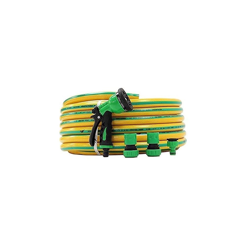Abbas Ali Reinforced Garden Water Hose, 3/4 Inch, 25 Meters with Garden Shower And Reducers, Yellow