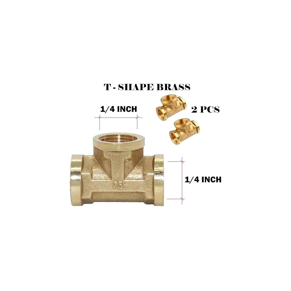 Abbas Ali 2 Piece Brass Multi Purpose Hose Fittings with BSP Thread, Female Tee, 1/4 Inch for Plumbing, Gas, and Hot Water Pipes