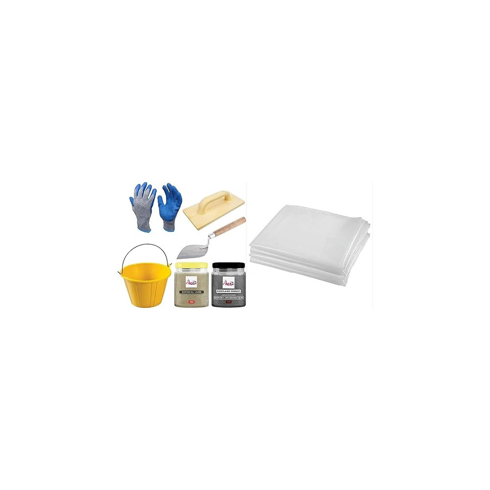 Abbas Ali 1KG Portable Cement And White Sand Kit, Includes Karandi, Gloves, Bucket, Gurmala And Polyethylene Sheet for DIY Projects