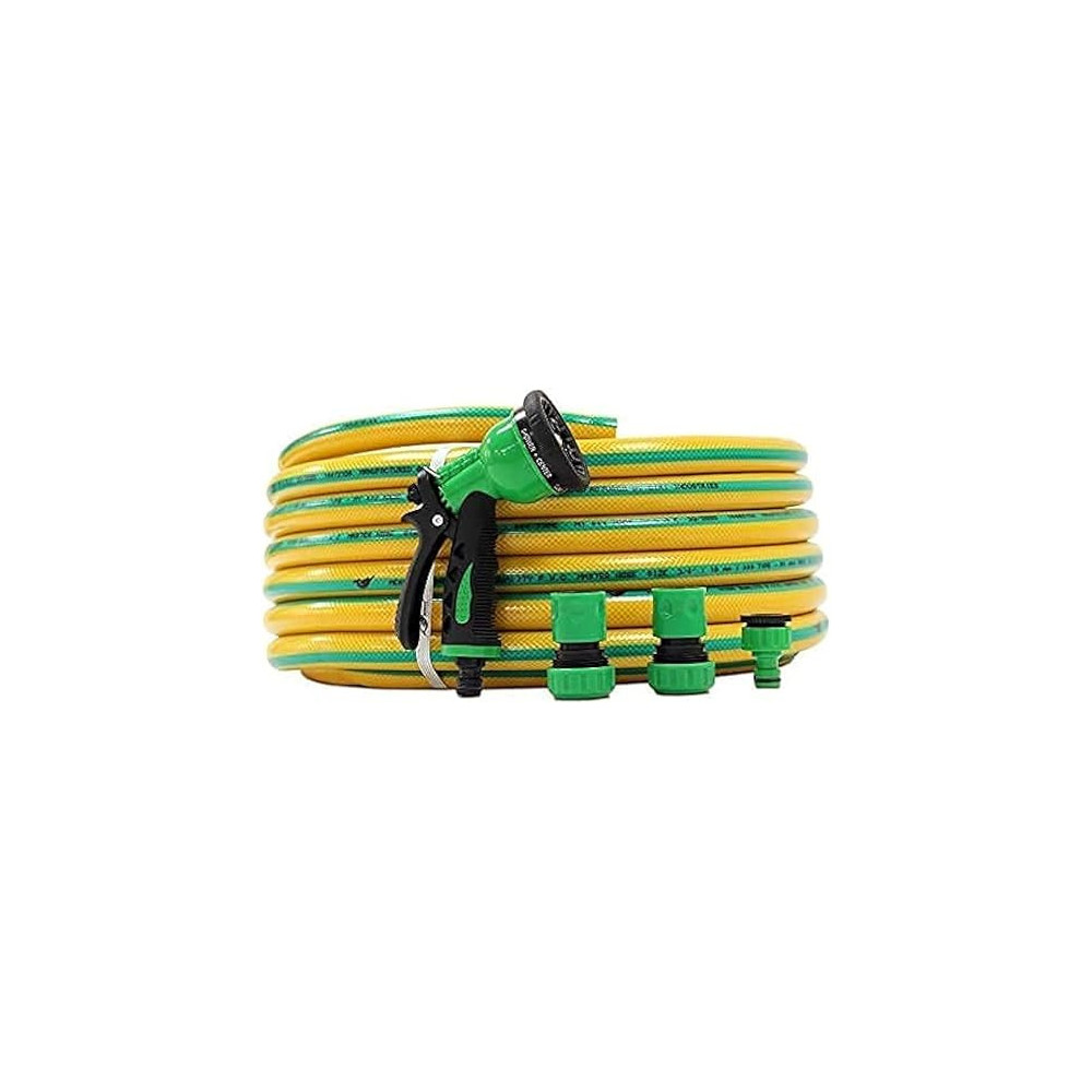 Abbas Ali Reinforced Garden Water Hose, 3/4 Inch, 50 Meter with Shower and Reducers, Yellow