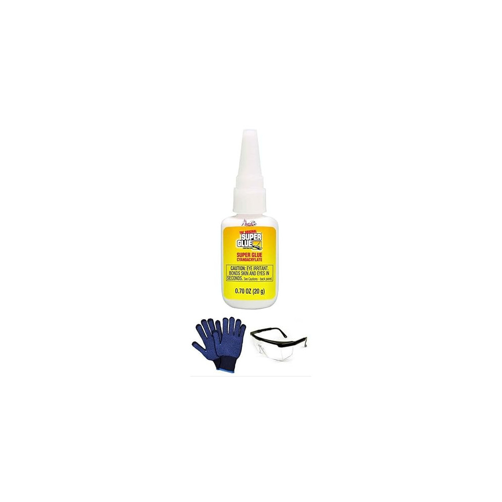 Abbas Ali Super Glue, 20 Gram, Extra Strong Adhesive for Metal, Plastic, Wood, Rubber, Leather, Ceramics, Pack of 2 with Safety Glasses And Gloves