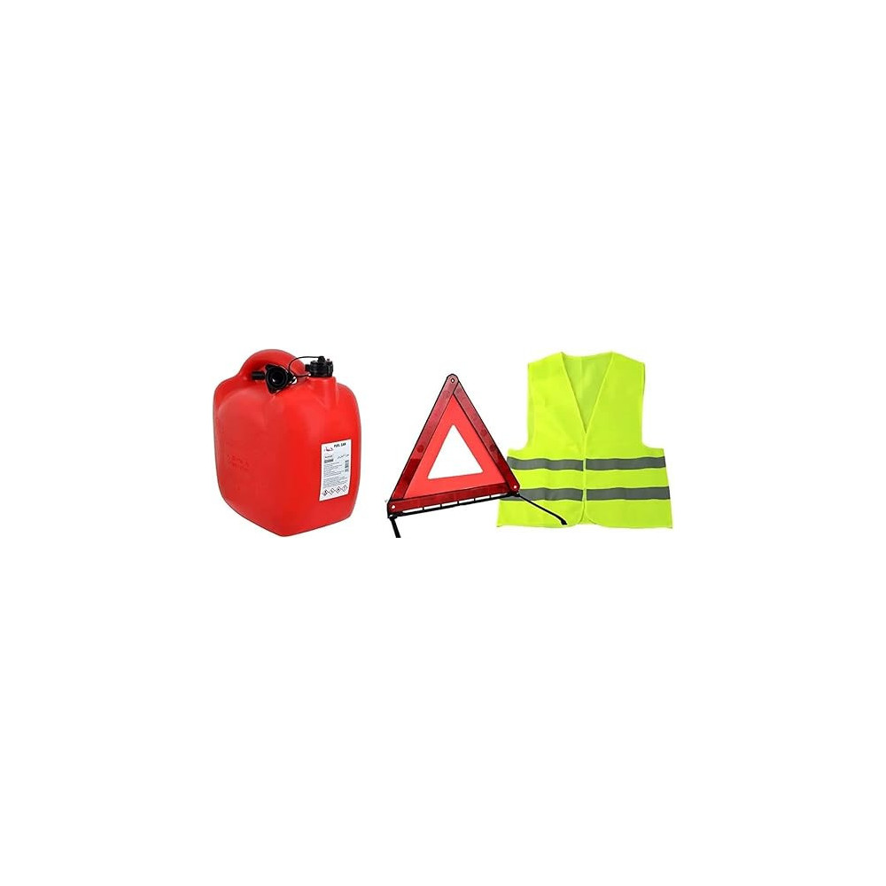 Abbas Ali Emergency Kit for SUVs and Cars, Includes 10L Petrol PVC Can, Safety Triangle, and Safety Jacket