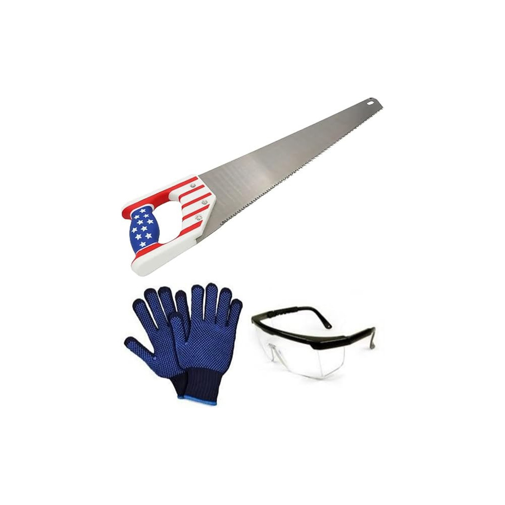 Abbas Ali 16 Inch Pro Hand Saw, Fine Cut Soft Grip Hardpoint Handsaw with Safety Gloves and Googles for Precise Cutting