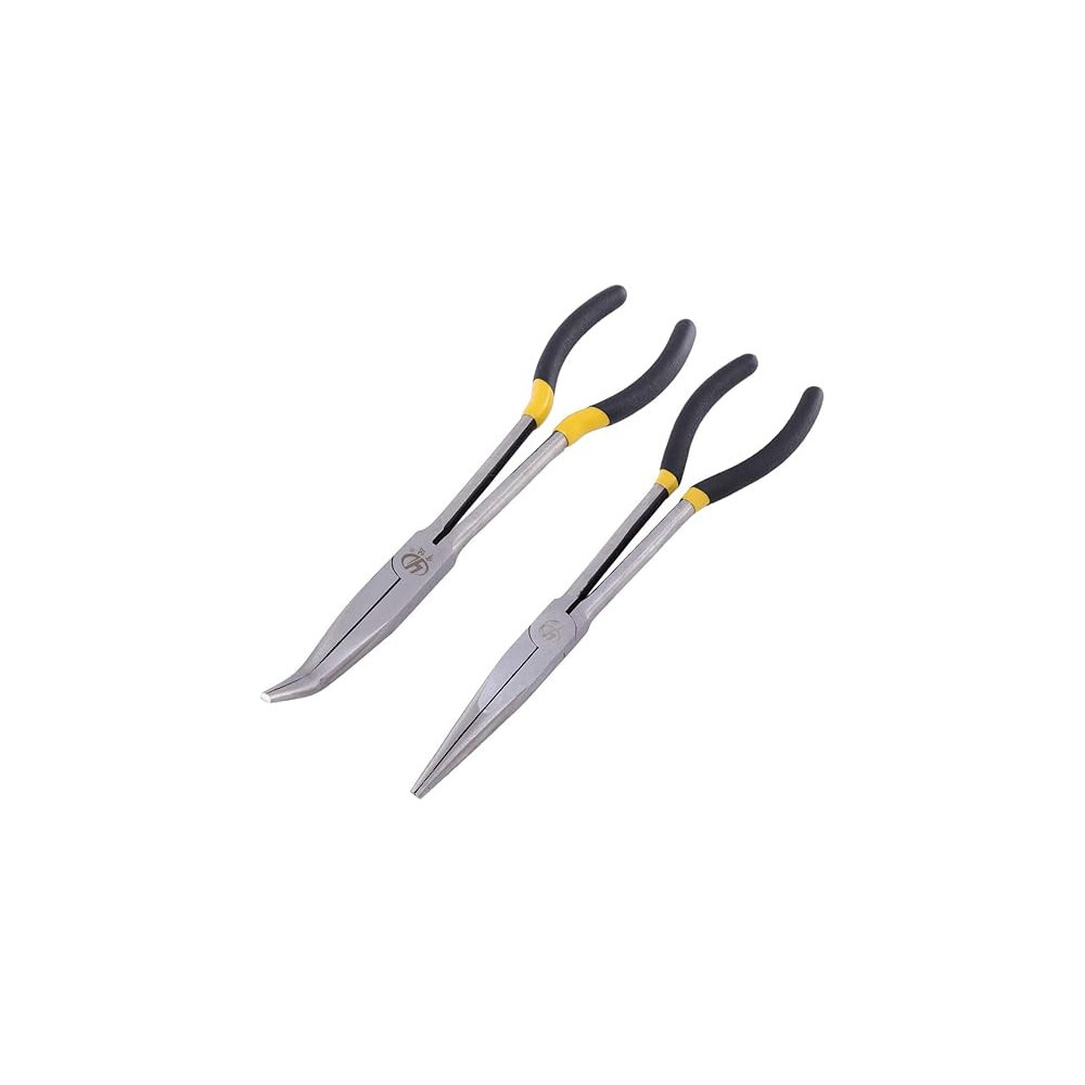 Abbas Ali 11 Inch Long Reach Bent Angled Long Nose Pliers, 2 Piece Set, Precision Gripping and Bending Tool
