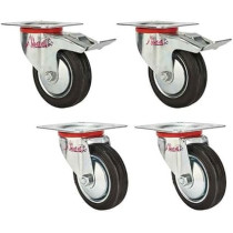 Abbasali Silver Heavy Duty Rubber Castor Wheel 2Pcs Brake & 2Pcs Swivel Set Of 4Pcs For Furniture,Trolley,Special For Garbage Drum,Trash Cane Trolley ,4 Inch