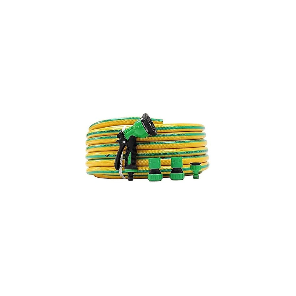 Abbasali Garden Water Hose Reinforced 3/4 Inch 25 Meter With Garden Shower And Reducers (Yellow/Green)