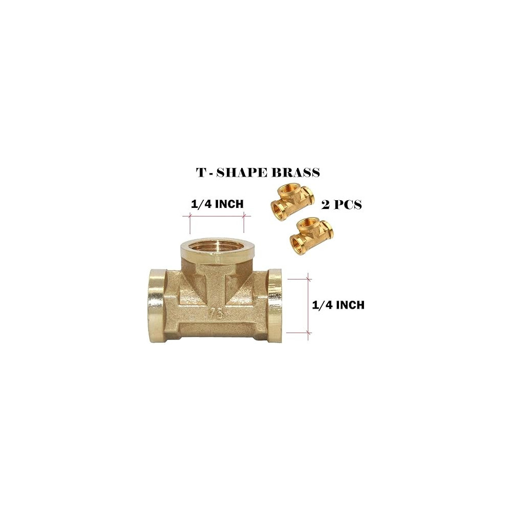 Abbasali 2Pcs Set Brass Multi Purpose Hose Fittings With Bsp Thread For Plumbing, Gas, Hot Water Pipe Connector ((Female Tee, 1/4 Inch))