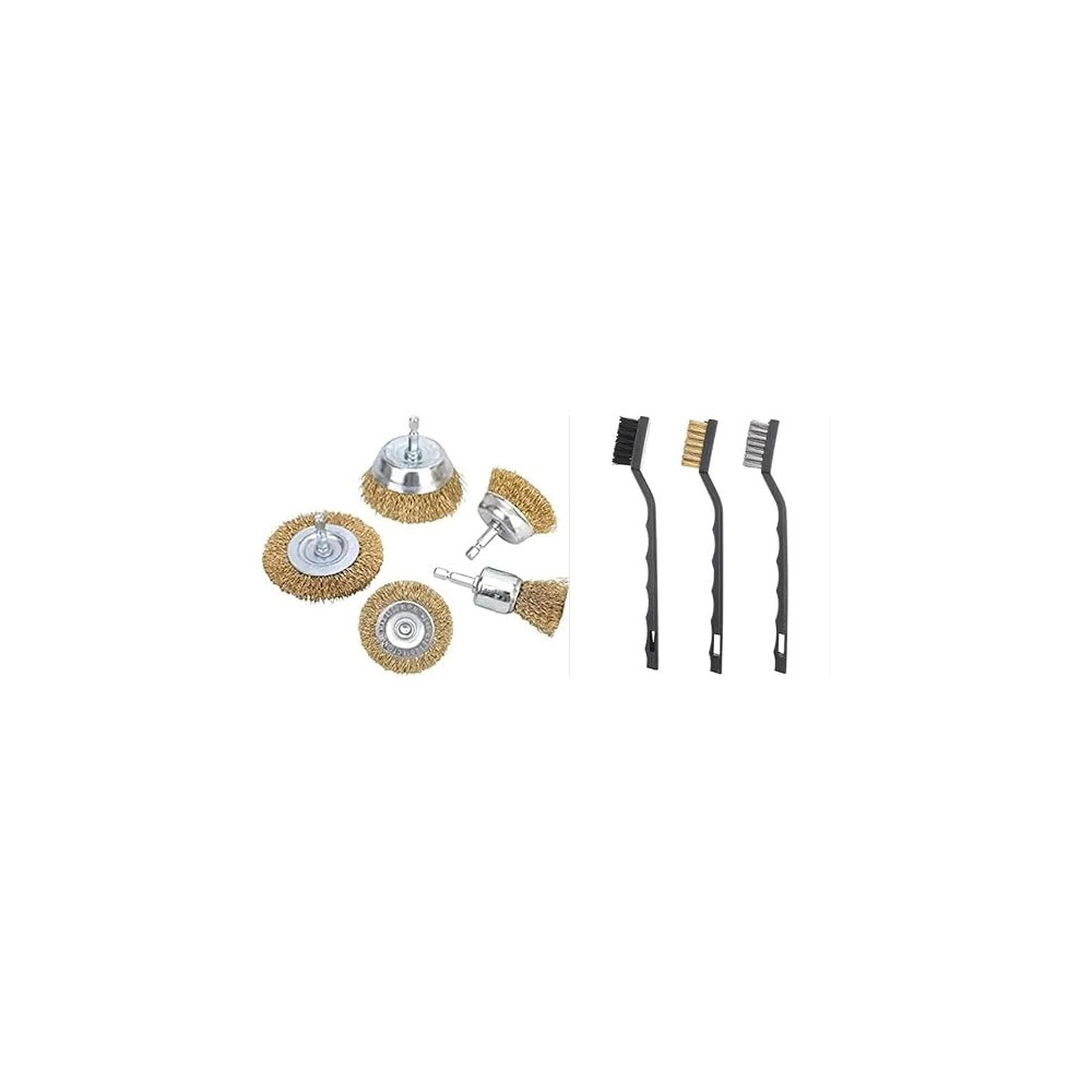 Abbasali 3Pcs Mini Wire Brush Set, Nylon Brass Stainless Steel Wire Brush & 5Pcs Brass Coated Wire Brush Wheel & Cup Brush Set For Cleaning Welding Slag Scrubbing And Rust