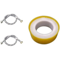 Abbasali Pack Of 2 Flexible Pipe Stainless Steel Braided Hose For Toilet/Taps 1/2" X 1/2" Bsp With 2 Pc Teflon Tape (60 Cm)