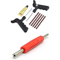 Abbasali Car/Bike/Auto Tubeless Tyre Puncture Plug Repair Tool Kit With Valve Remover