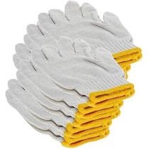 Abbasali Plain Gloves With Yellow Edge Washable Cotton Glove Protective Industrial Work Gloves 12 Pair