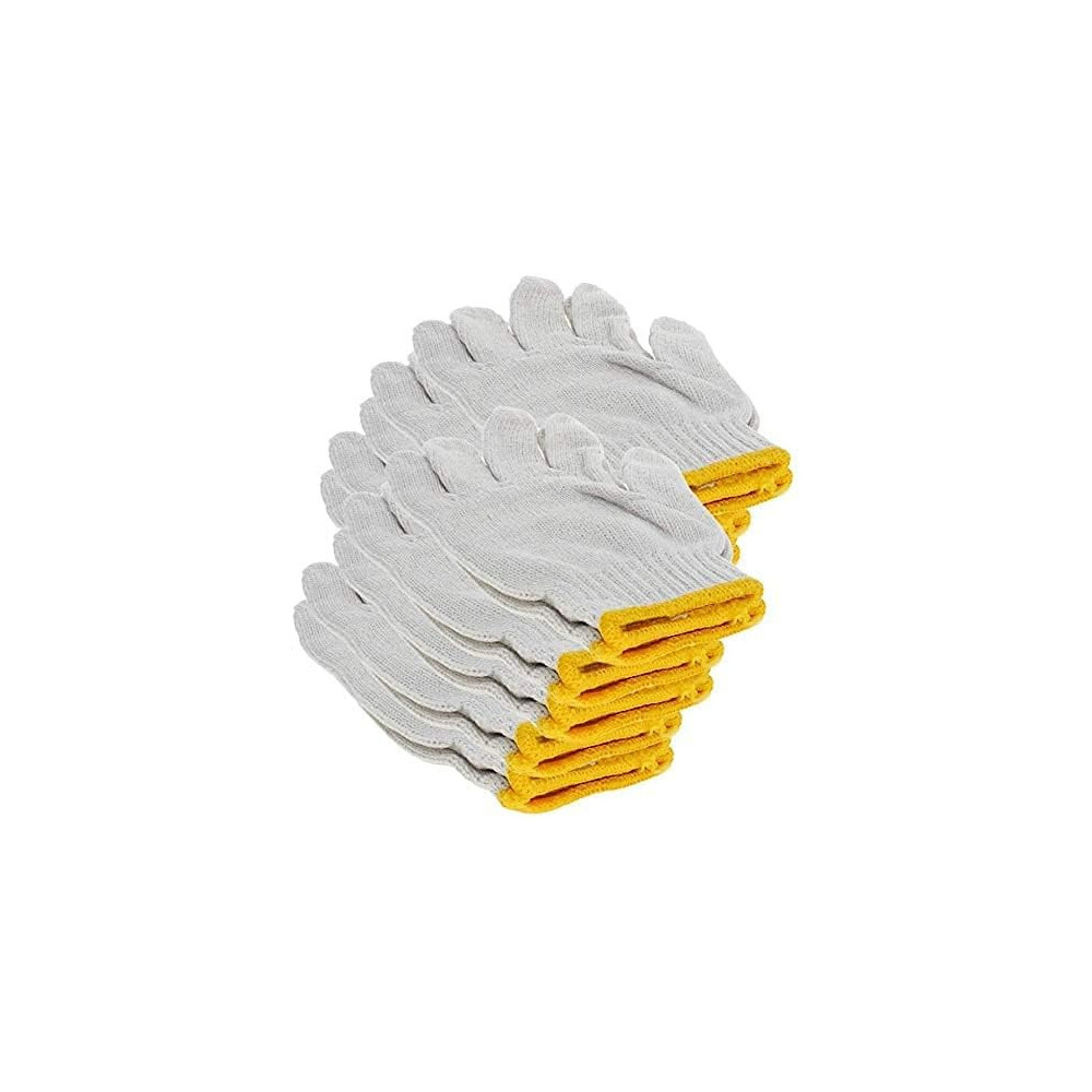 Abbasali Plain Gloves With Yellow Edge Washable Cotton Glove Protective Industrial Work Gloves 12 Pair