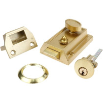 Abbas Ali Night Latch Deadbolt Rim Lock, Anti Theft Door Lock, Antique Style with Keys, Nightlatch Door Security Lock, Gold Finish