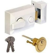 Abbas Ali Standard Nightlatch, Brass Cylinder, 60mm Backset, Boxed, White
