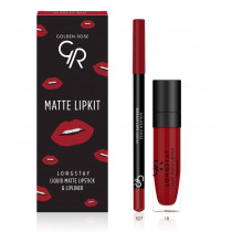 Golden Rose Long Stay Liquid Matte& Lipliner Lipkit Set Scarlet Red Color