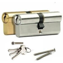 Abbas Ali Security Double Cylinder Door Barrel, European Door Lock with Keys, Brass Finish, Anti Shock, Anti Drilling, Anti Pique Door Lock, 80mm, Silver