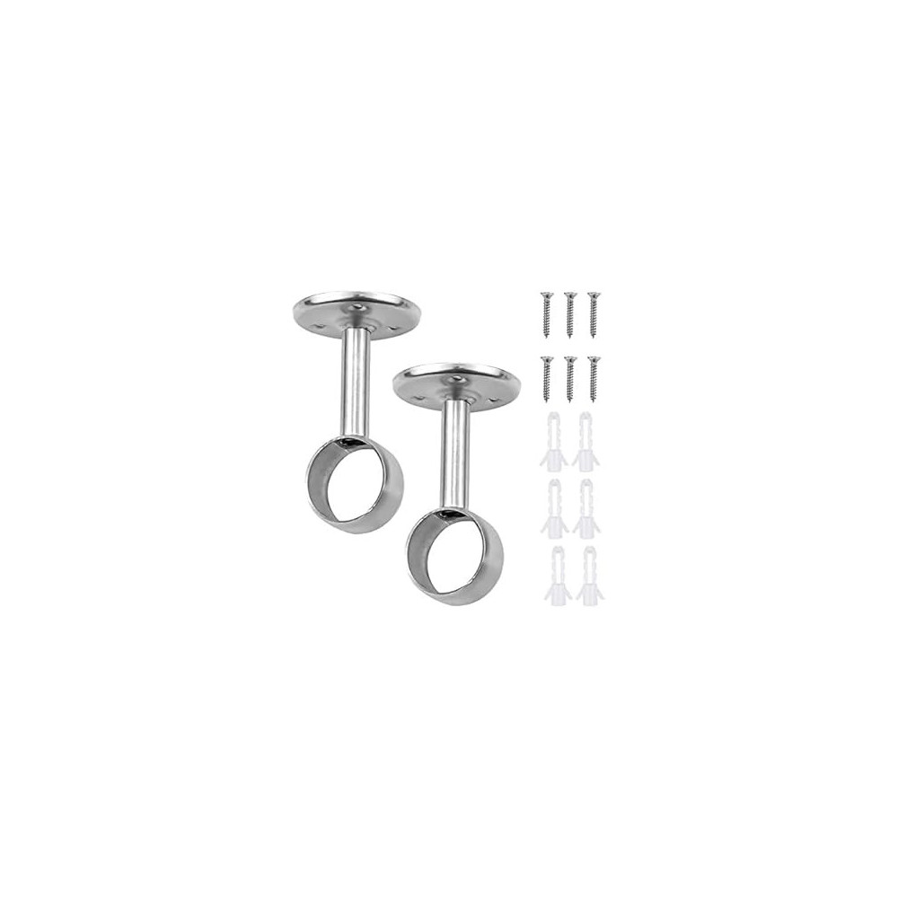 Abbas Ali 2 Pack Stainless Steel Closet Pole Sockets, Heavy Duty Closet Rod End Supports, Flange Rod Holder with Screws, For Ceiling Wardrobe Bracket, Shower Curtain Rod Flange Socket Kit, 3/4 Inch