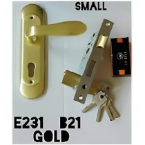 Abbas Ali Wooden Door Handle And Door Lock, For Entrance And Interior Doors, Small Model E231 B21, Gold