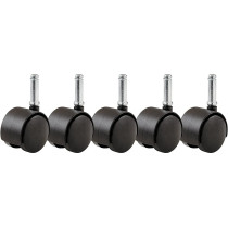 Abbasali Furniture Casters 2 Inch Office Chair Caster, Twin Wheel, 7/16 Inch Stem Diameter, 75-Lb Load Capacity, 5 Pack, Black