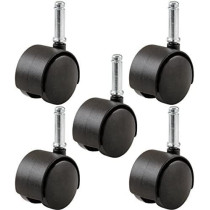 Abbasali Furniture Casters 2 Inch Office Chair Caster, Twin Wheel, 7/16 Inch Stem Diameter, 75-Lb Load Capacity, 5 Pack, Black