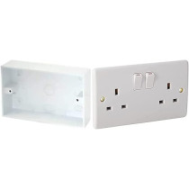 Abbasali 13 A 2 Gang Sp Switched Socket 230 V With Surface Pvc Box 6X3 For Switch Or Double Socket White