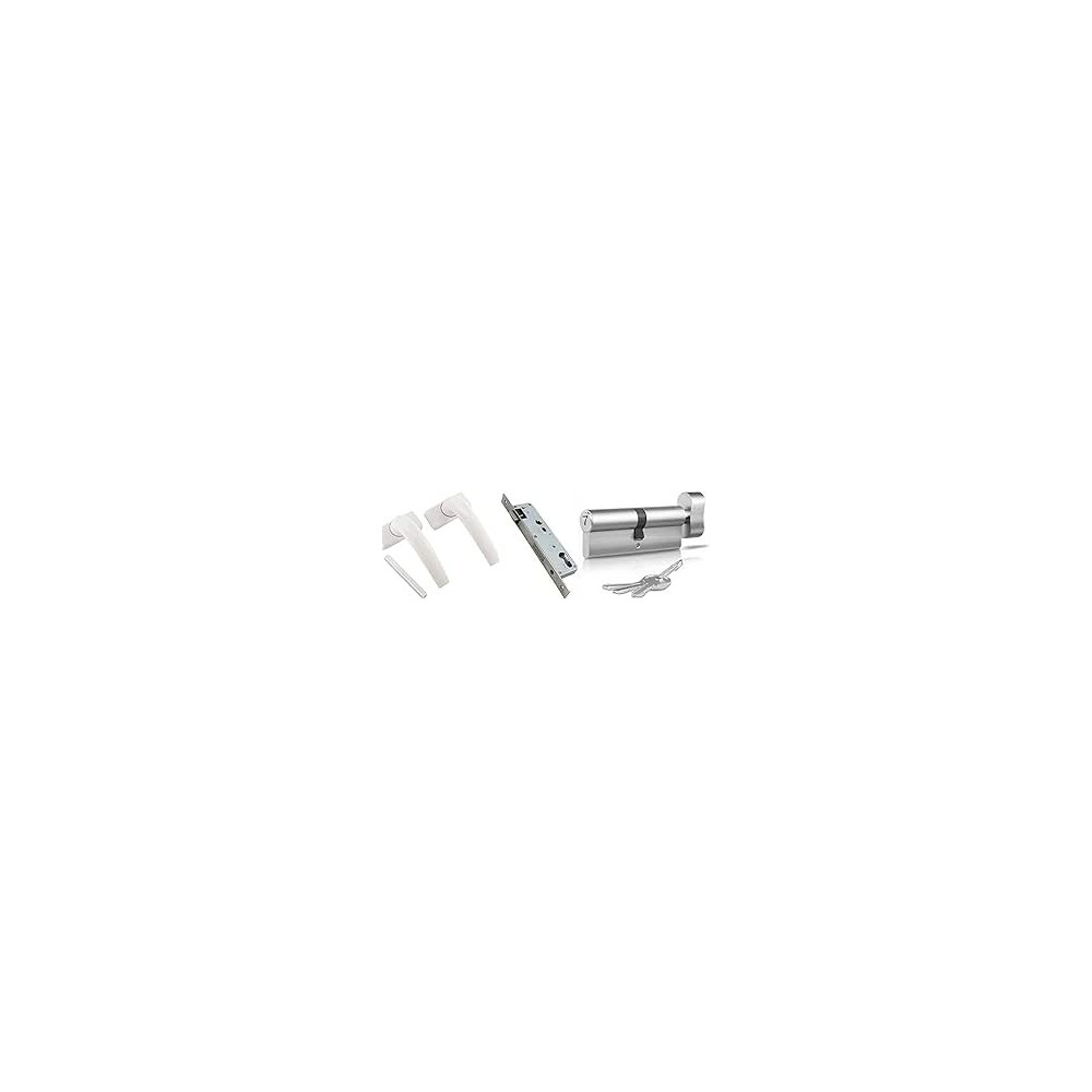 Abbasali 2 Hole Aluminium Door Handle With Lock Body & Knob Cylinder With 3Key, 30Mm, White
