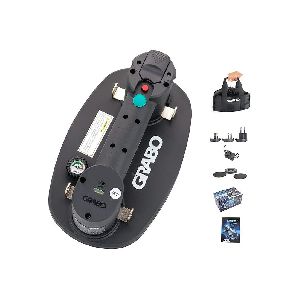 Grabo Electric Vacuum Suction Cup Lifter For Granite Tiles Wood Glass Heavy Lifting Tool With 1 Battery 1 Srong Foam Seals