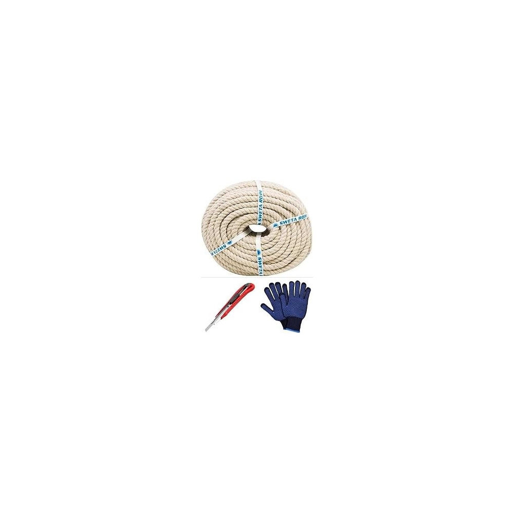 Abbasali 40Yards White Cotton Cord Craft Cotton Rope Handmade Art Material For Craft Wall, Hanging Plants, Drawstrings, Gardening, Home Decorations With Gloves and Knife (20Mm)