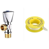Abbasali Angle Valve For Wc, Shattaf,Water Heater,Sink Mixer,Washbasin,Washing Machine Connection Etc With Tefflon Tape (10 Pcs Angle Valve 20 Pcs Teflon Tape)