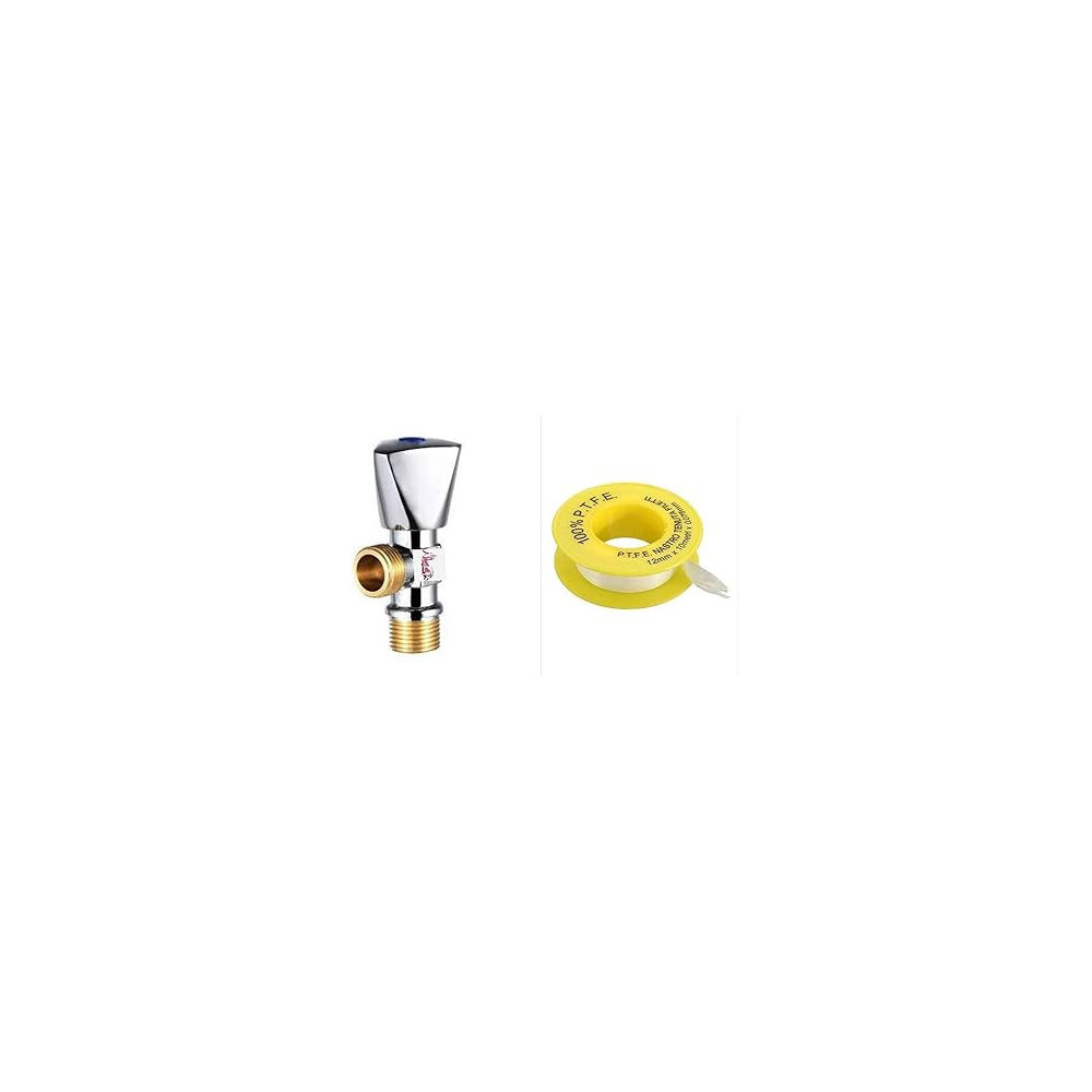 Abbasali Angle Valve For Wc, Shattaf,Water Heater,Sink Mixer,Washbasin,Washing Machine Connection Etc With Tefflon Tape (10 Pcs Angle Valve 20 Pcs Teflon Tape)