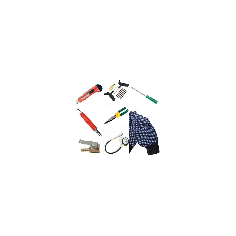 Abbasali Universal Tire Repair Kit 10 Item Value Pack Fix Punctures And Plug Flats Ideal For Cars, Trucks, Motorcycle, Atv, Jeeps, Off Road Vehicles, Rv, Tractors