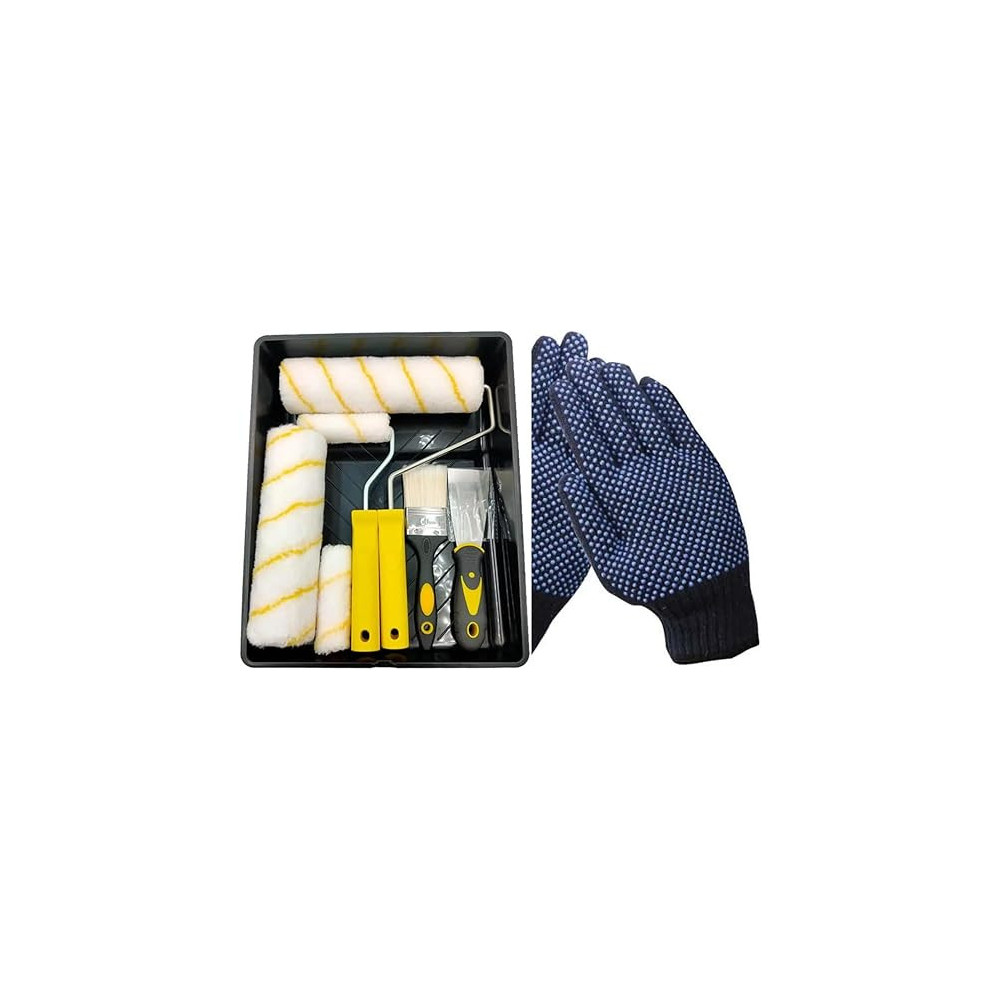 Abbasali Paint Roller Set 7Pc- Paint Rollers For Walls And Ceilings, Paint Pads, Paint Tray, Brush, Scraper, Mini Rollers For Painting, Paint Sleeves, Paint Supplies & Glove.Roller Sets For Painting