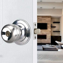 Abbasali Round Lock Combo Entry Lock Set, Door Knob and Single Cylinder Deadbolt, Silver