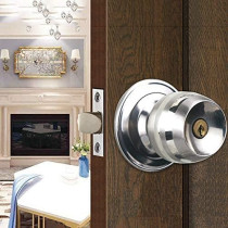 Abbasali Round Lock Combo Entry Lock Set, Door Knob and Single Cylinder Deadbolt, Silver